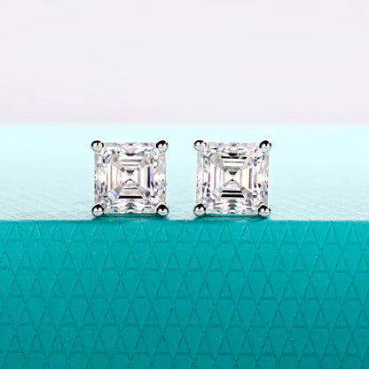 Classic Asscher Moissanite Stud Earrings 1cttw-6cttw D Color VVS1 925 Sterling Silver Women's Jewelry