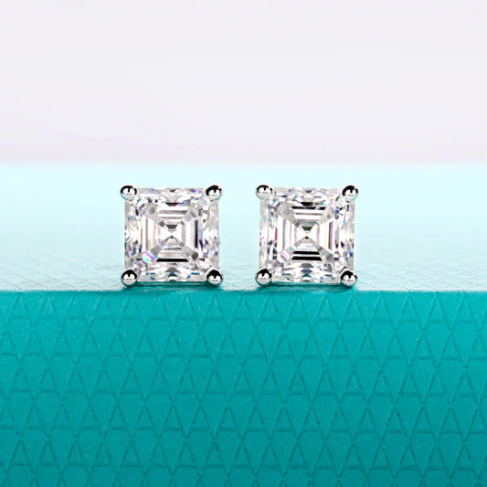 Classic Asscher Moissanite Stud Earrings 1cttw-6cttw D Color VVS1 925 Sterling Silver Women's Jewelry