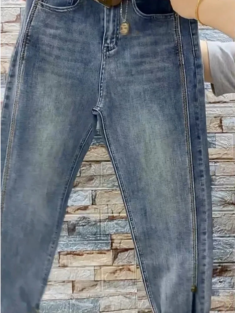 High Waist Straight Jeans Loose Fit Stretch Haren Denim Pants