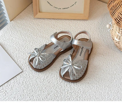 New Summer Girls Sandals Princess Beach Shoes Braided Peep-toe Kids Sandals Butterfly-knot Sweet Soft Breathable Footwear I10317