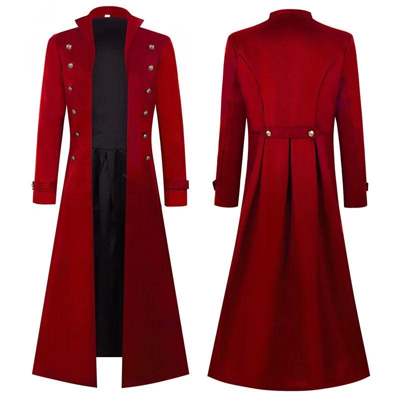 S-5XL Plus Size Men Gothic Trench Medieval Steampunk Retro Style Long Jackets Double-breasted Solid Men's Vintage Long Jackets