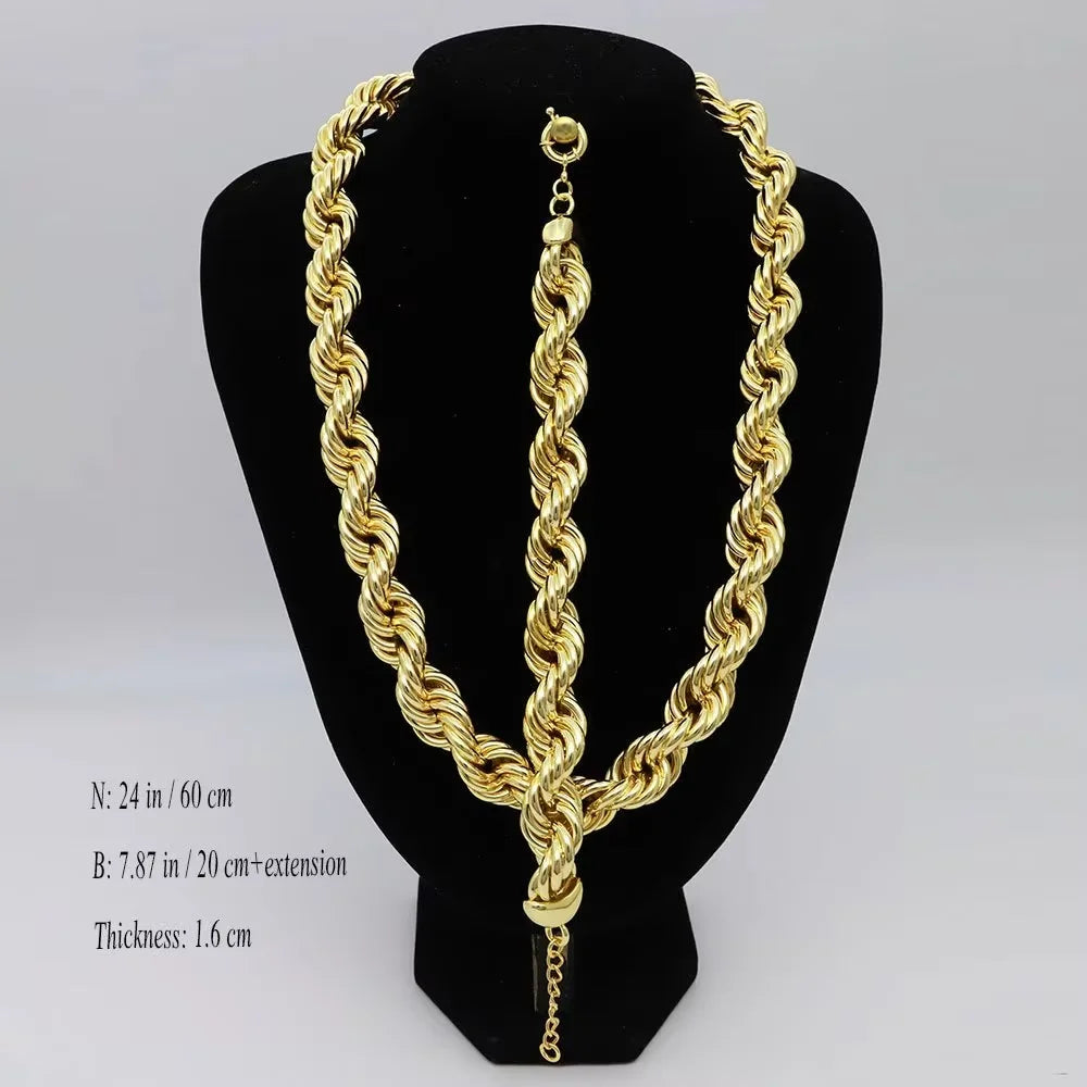 60cm 24in Punk Thick Chain Bicolor Gold-Plated Necklace For Men Women Hip Hop Luxury Copper Chain Dubai Jewelry Neck Party Gift