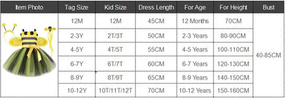 Baby Girls Flower Honeybee Costumes for Kids Yellow Black Little Bee Tutu Dress with Wings Children Birthday Halloween Outfits