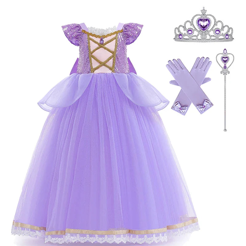 Rapunzel Princess Dress Girl Purple Deluxe Elegant Cosplay Tangled Costume Halloween Vestido Kids Birthday Ball Gown Clothes