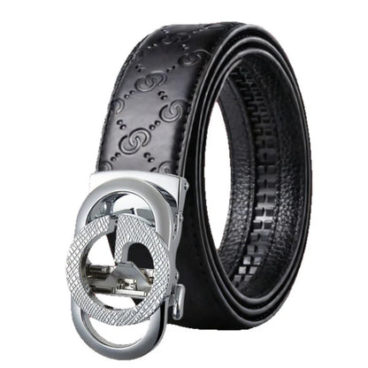 Cross-Border Men's Automatic Buckle Checkered Top Layer Cowhide Belt Business Casual Versatile Letter Waist Belt Wholesale