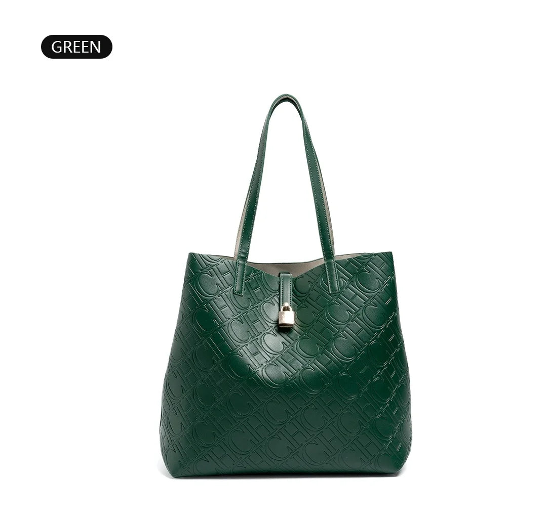Solid Color Women's Bucket Bag Classic Luxury Letter Printing Simple Commuting Large Capacity Women's Handbag