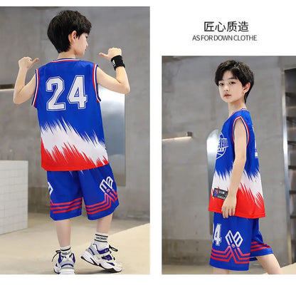 Boys Summer Quick-Dry Basketball Sports Suits 4-14 Years Boys Sleeveless Vset+Short Pants 2pcs Sets Kids Sports Outfits Clothing