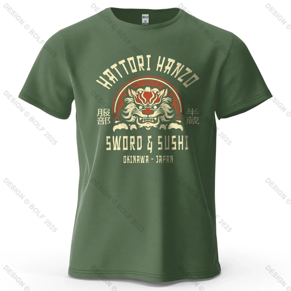 Samurai Warrior Printed Men's T-Shirt 100% Cotton Oversized Cultural Art Graphic Tees for Women Tops Tees Casual Streetwear