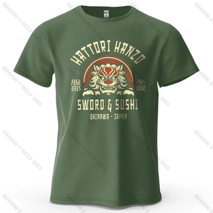 Samurai Warrior Printed Men's T-Shirt 100% Cotton Oversized Cultural Art Graphic Tees for Women Tops Tees Casual Streetwear