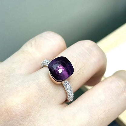 10.6mm S925 Ring Silver Rose Gold Metal 32 Colors Candy Style Zircon Crystal Ring for Women Fine Jewelry Party Gift Trendy Ring