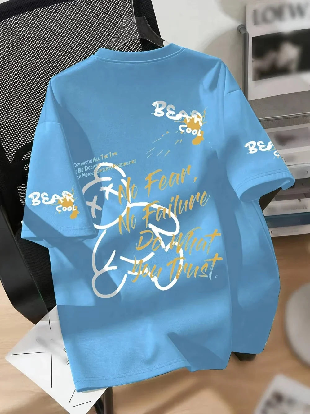 2026 Summer Men's T-shirt cartoon bear print pattern round neck breathable tshirts men women dail casual streetwear y2k tops
