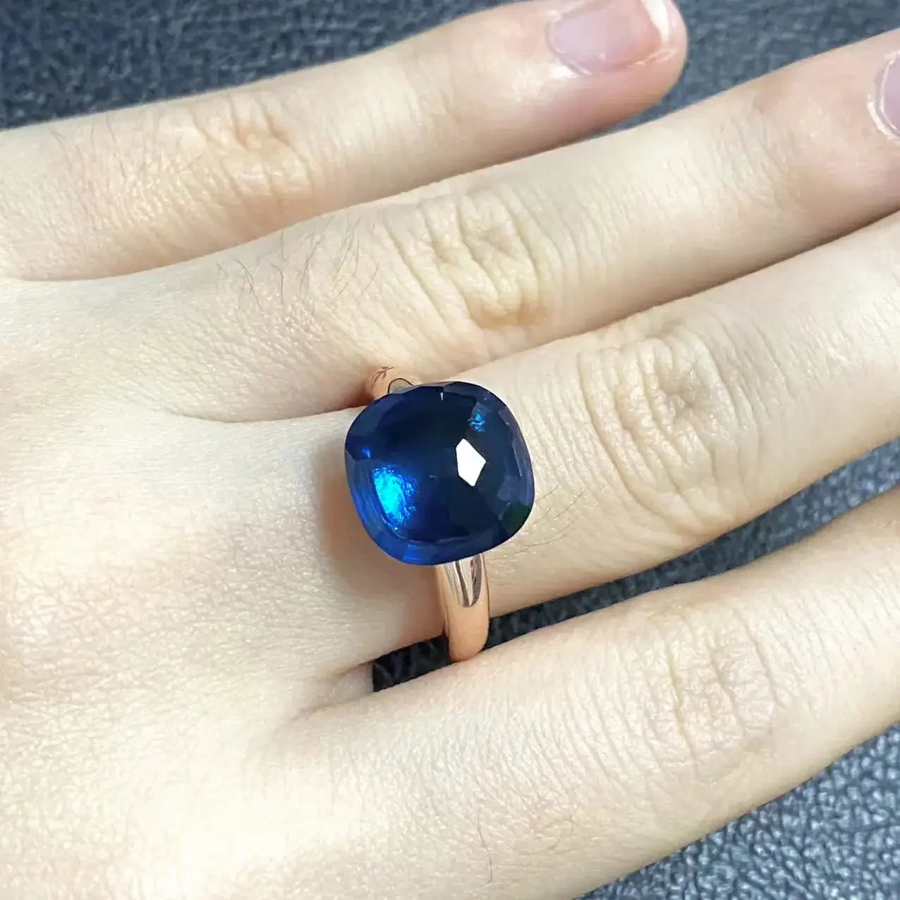 Trendy 12.6mm Flat Rose Gold Ring 35 Candy Colors Green Amethyst Turquoise Crystal Jewelry Gift for Women