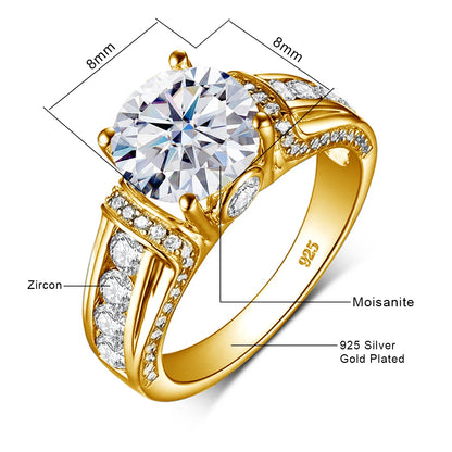 Luxury 2 Carats Moissanite Rings For Women Pure 925 Sterling Silver Wedding Band Female Jewelry Accessories GRA Certified