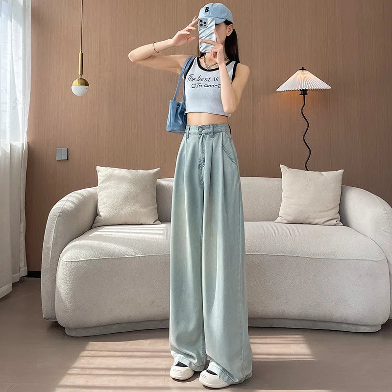 Women's New Tencel Thin Section Jeans Wide-Leg Pants