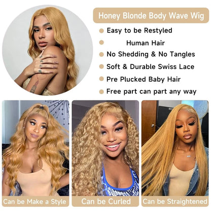 13x6 HD Lace Front Human Hair Wig 210% Density Body Wave Human Hair Wigs Colored 27# Pre Plucked Brazilian Hair