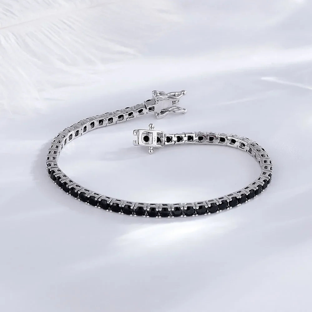 Solid 925 Silver Tennis Bracelet 3mm Black Cubic Zircon Chain Jewelry for Women Men Gift