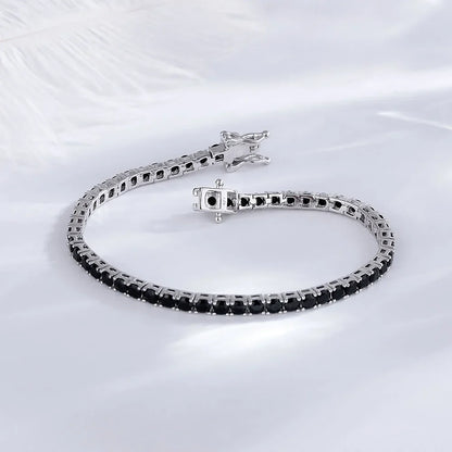 Solid 925 Silver Tennis Bracelet 3mm Black Cubic Zircon Chain Jewelry for Women Men Gift