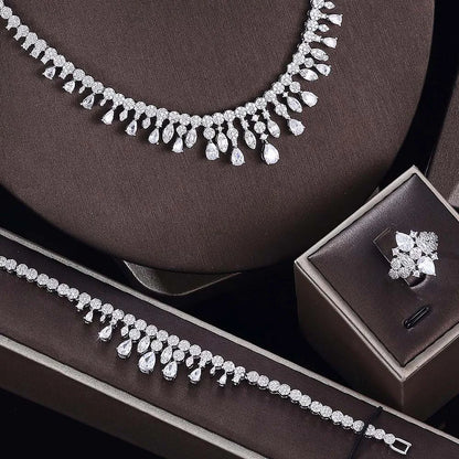 2022 Latest Luxury Brilliant Cubic Zircon Ear Drop Necklace Heavy Dinner Jewelry Set Wedding Bridal Dress Accessories