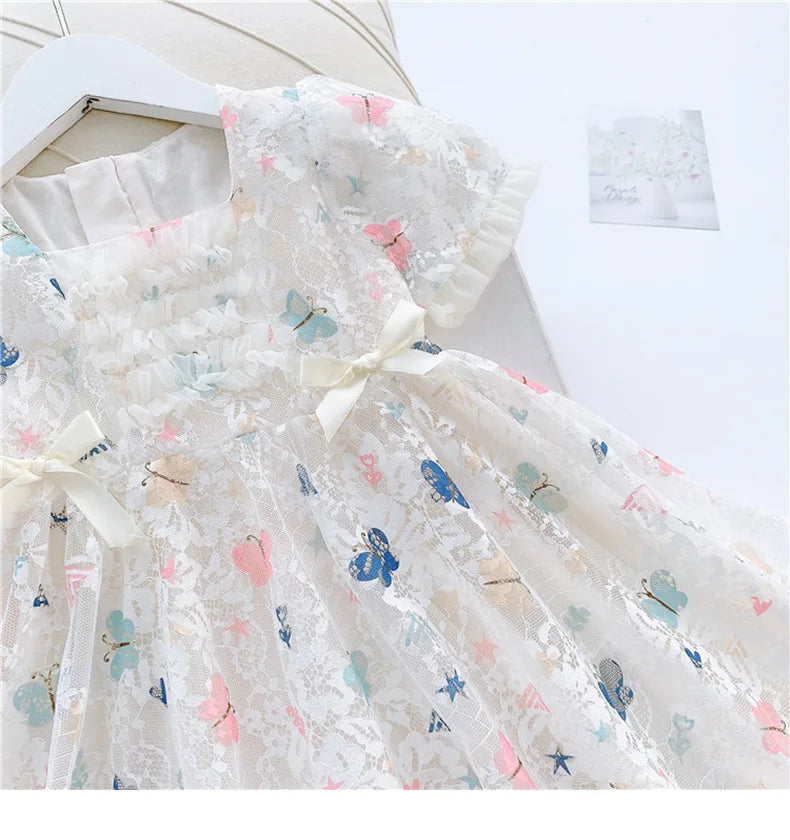Vintage lace short sleeved dress For 2-9 yrs Baby Girls Loose Dress 6.1 Children's Day Clothing Cute beach Loose Clothes 2026