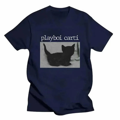 Summer Playboi Carti Hip-Hop T Shirt Cute Cat Harajuku Print Tee Regular Men's Clothing Tops Quality Rapper 2026 New T Shirt