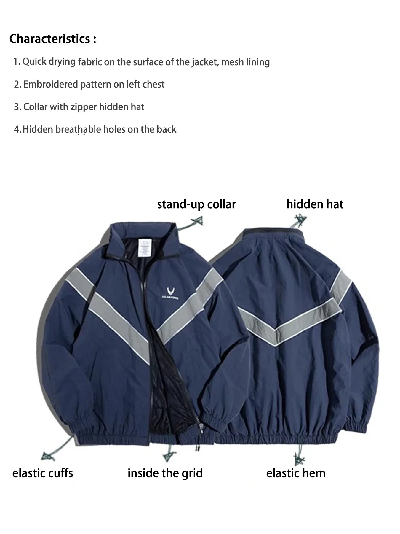 Men's autumn and winter casual sport suit, reflective quick-dry loose jacket and long pants, 100% nylon