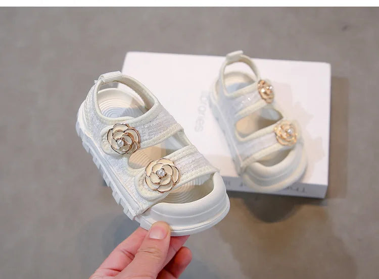 Rose Sweet Style Sandals Summer Solid Color Girls Baby Sandals Open Toe Small PU Slipper Shoes Size 21-35