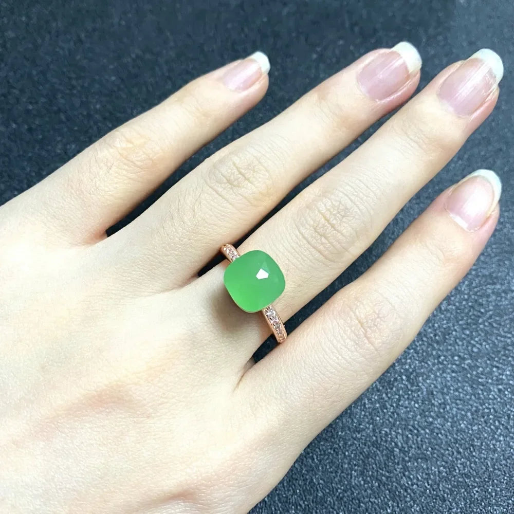 Ladies Square Candy Ring Slim Single Row Zircon Crystal Ring Platinum Plated Amethyst Jewelry Party Gift for Women