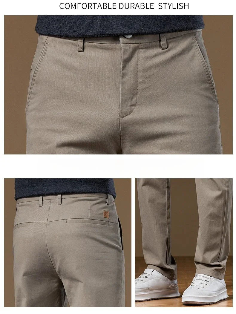 Classical Men's Casual Pants Straight Leg Elastic Solid Color Business Trousers Fashionable Soft Comfortable  Clothes Long Pants