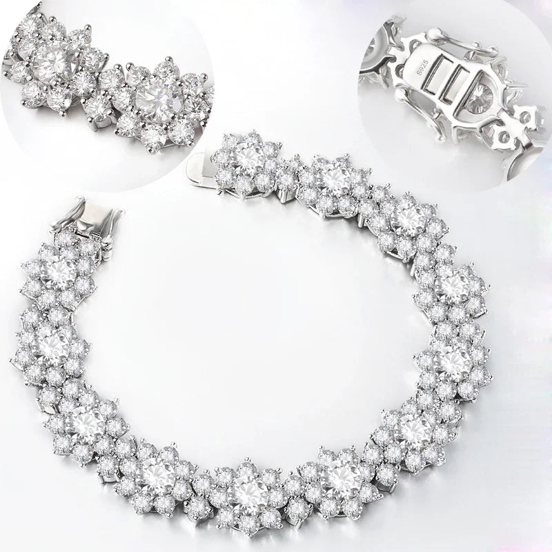 Full Moissanite Jewelry Set 925 Sterling Silver Sunflower Necklace Bracelet Earring Sets For Women Fine Jewelry GRA Tested