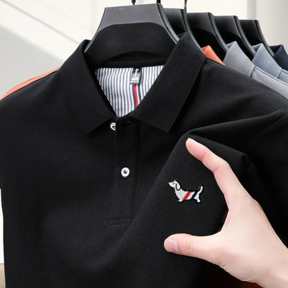 100% pure cotton men's classic dog polo shirt, business casual, sweat absorbing, breathable, daily use, short sleeved T-shirt