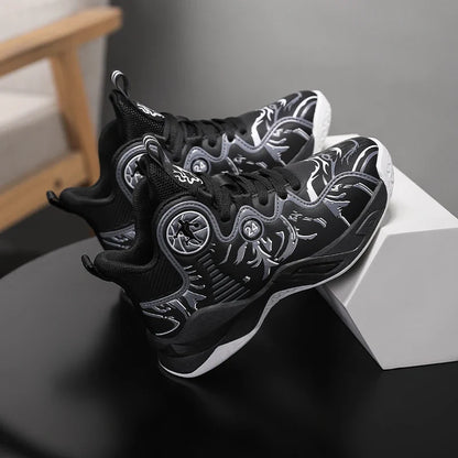 A pair of children's four-season high-top leather basketball shoes, wear-resistant and soft sneakers, sizes 31-37，YY-Y2876