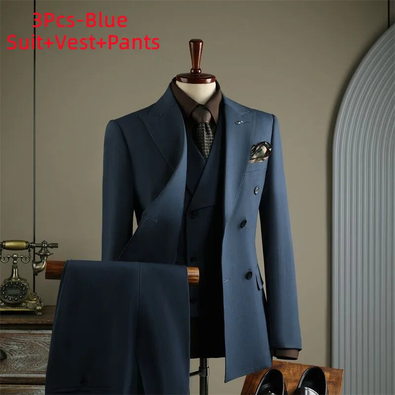 Terno Masculino de Alta Qualidade Formal Social Slim Fit Abotoamento Duplo Listrado Conjunto de Terno Noivo Casamento Roupa de Festa Smoking Roupa Masculina