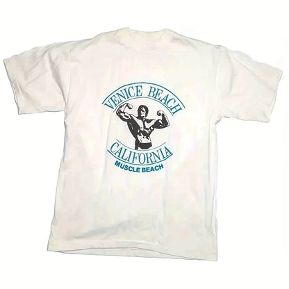 Men'S Arnold Schwarzenegger Retro Bodybuilding T-Shirt Governator Fitness T-Shirt Venice Beach Muscle Beach California Pattern