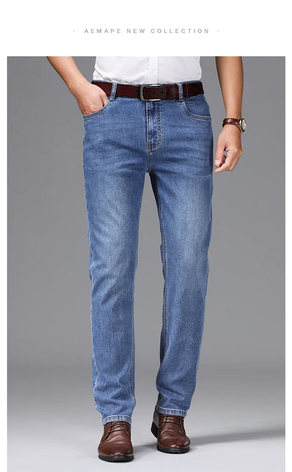 Spring/Summer 2023 Men's Gray Frayed Thin Jeans Classic Style Business Fashion Cotton Denim Stretch Pants Male Brand Trousers