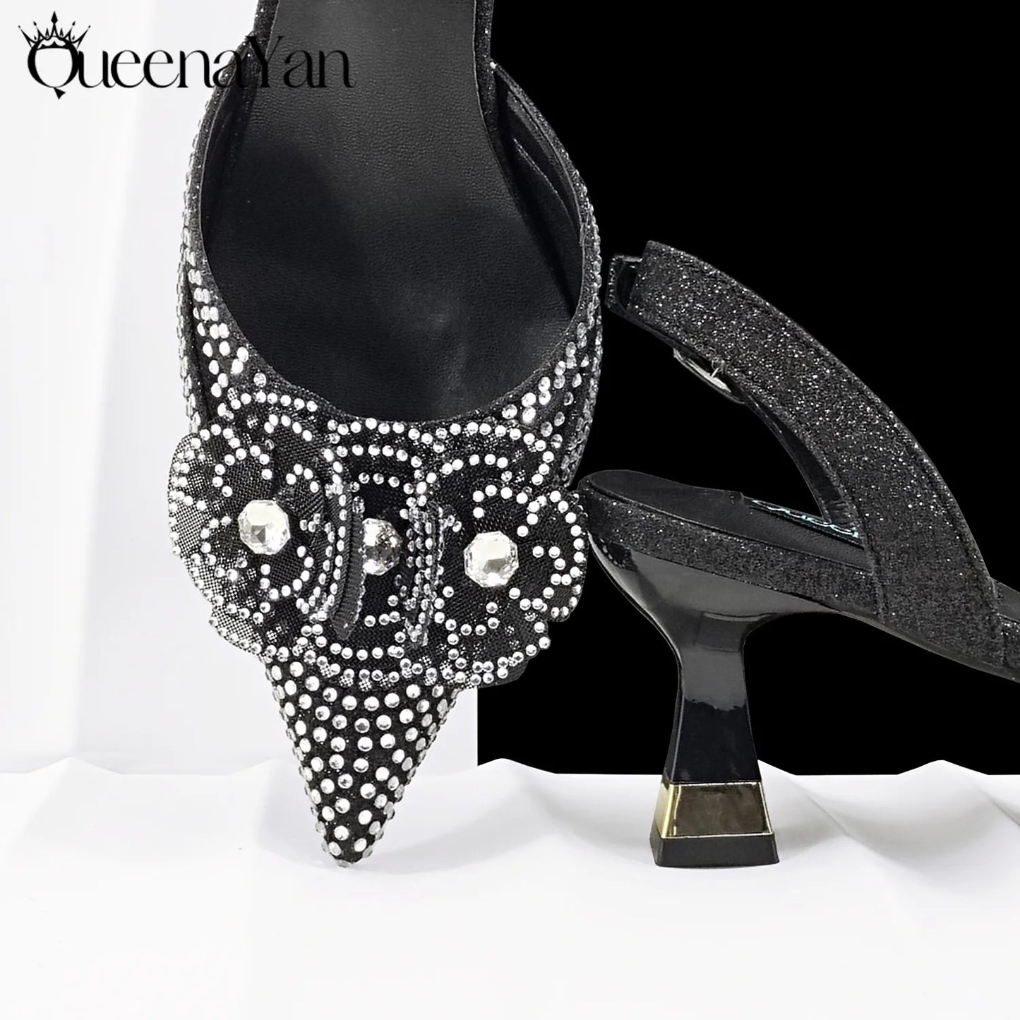 African-Inspired Evening Shoes and Handmade Clutch Set Pointed Toe High-Heel Women's Footwear and Matching Bag