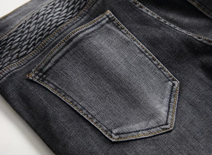 Calça Jeans Masculina Nova Casual Moto Hip Hop Rua Equitação Elástica Slim Reta Patchwork Moda Calças Jeans Masculinas