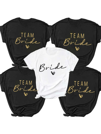 Women Cotton T Shirt Team Bride Bachelorette Party Shower Hen Party Bridesmaid Print T-Shirt 2024 Girls Wedding Female Tops