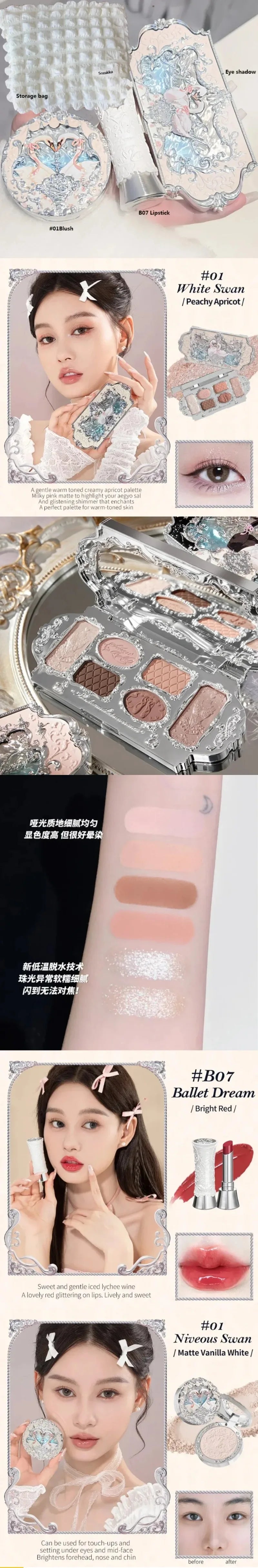 Makeup Set Swan Ballet Concealer Palette Embossed Blusher Shine Lipstick Kit With Bag THE SWEETIE BEAR Bunny Garden