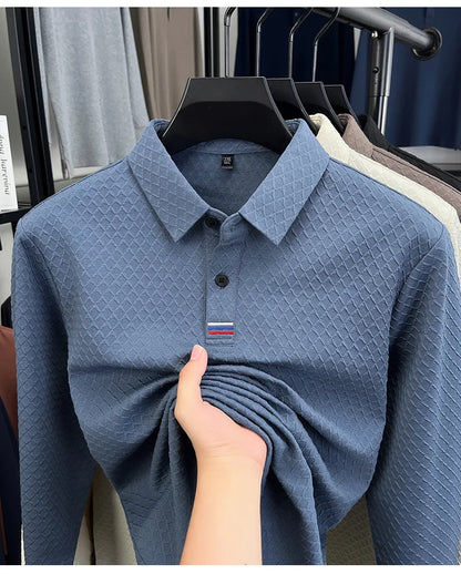 High quality fashion long sleeve polo shirt men's autumn new brand striped jacquard design Korean casual luxury lapel T-shirt