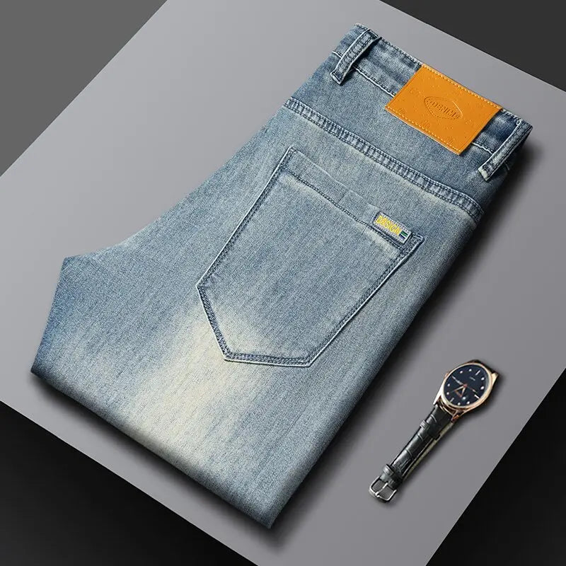 Spring/Autumn Fashion Trendy Solid Color Straight Leg Stretch Denim Pants Men's Casual Loose Fit Sports High Quality Trousers
