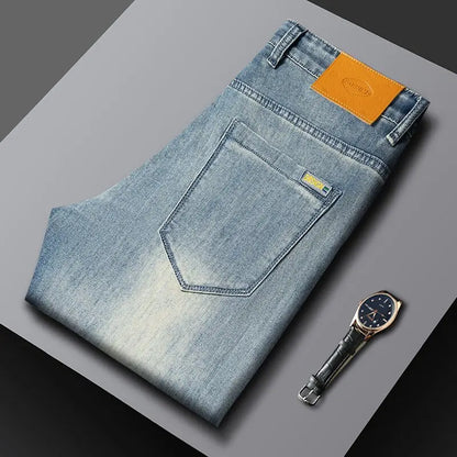 Spring/Autumn Fashion Trendy Solid Color Straight Leg Stretch Denim Pants Men's Casual Loose Fit Sports High Quality Trousers
