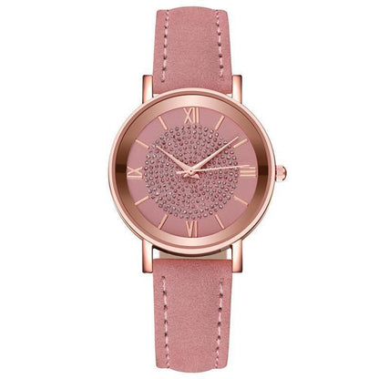 Women Watch Ladies Rhinestone Dial Wristwatch Leather Band Quartz Watches Gifts