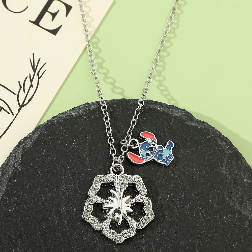 Stitch Cartoon Pendant Necklace Cute Filled Rhinestones Jewelry Personality Sweater Chain Gift for Fashion Lovers