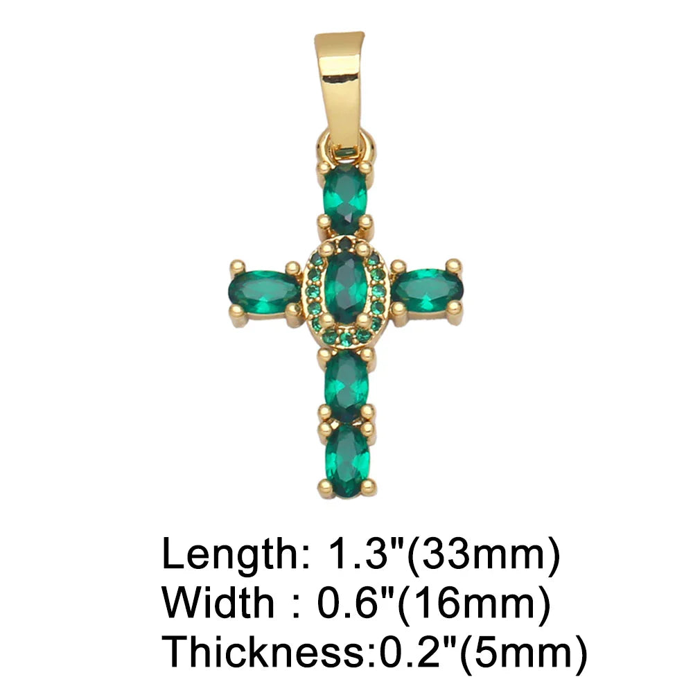 Big Rainbow Colorful Cross Pendants for Necklace Gold Plated  Copper Zircon Religious Jewelry Components pdta638
