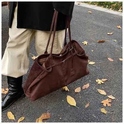 Velvet Zipper 2024 New Product Large Tote Bag Solid Large Capacity Popular Fashion Shoulder Bag Soft Simple Commuter Handbag