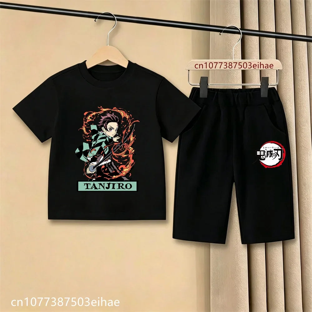 Demon Slayer Ghost Blade Art Print Kids T-Shirt Casual Shorts Manga Anime Style Boys Girls Summer Daily Casual Two Piece Outfit