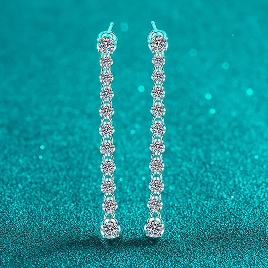 18k Plated 1.18cttw Moissanite Drop Earrings for Women Sparkling Full Diamond Long Tassels Jewelry S925 Sterling Silver