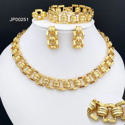 Conjunto de Joias de Alta Qualidade para Mulheres Dubai Nigéria Joias de Festa Colar Brincos Pulseira e Anel Presente para Festa de Casamento