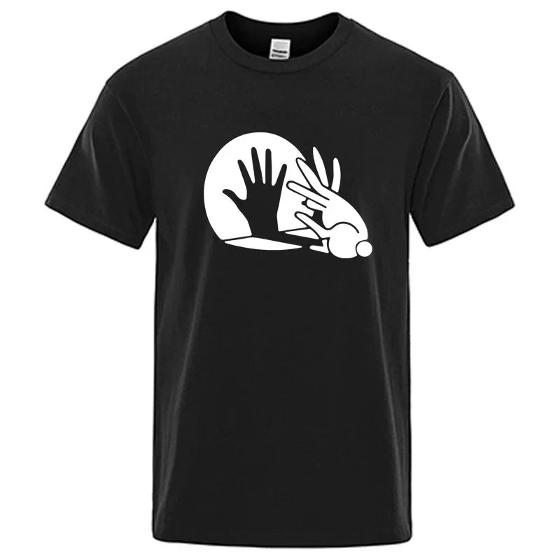 Men's High Quality T-shirt Cotton Blend Funny Shadow Puppet Design Print Summer Casual Loose O-neck for Male T-shirt Tops Tees