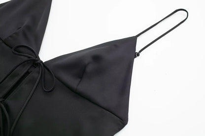 Women Front Bow Tie Top Elegant V Neck Solid Camis Sleeveless Backless Sexy Lady Straps Tanks Y2k Female Slim Crop Tops